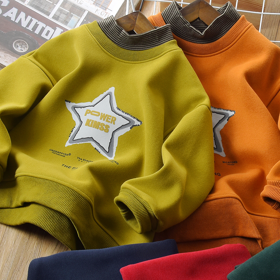 儿童半高领加绒卫衣秋冬款2024新款字母印花圆领衫26208