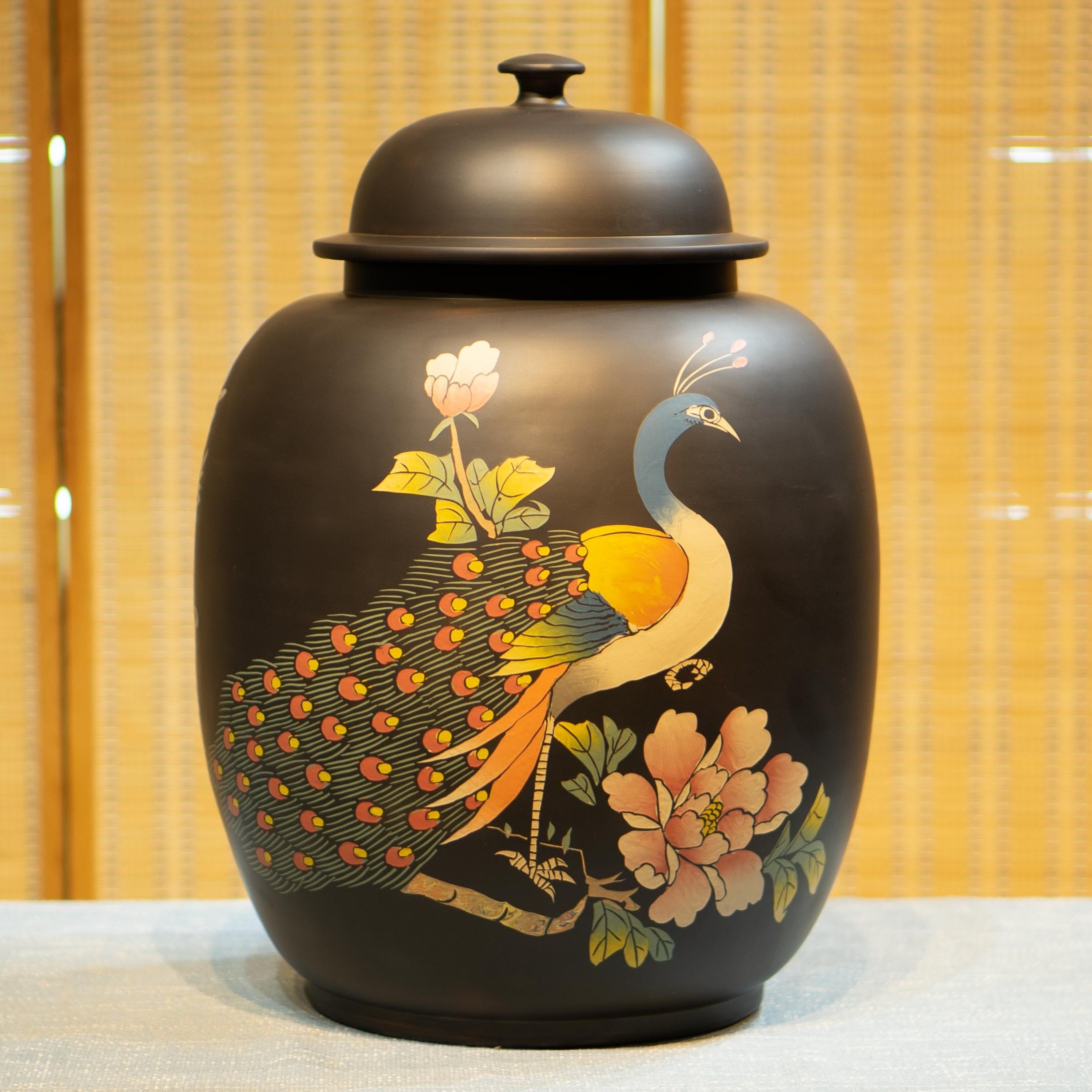 建水紫陶阴刻阳填 翡翠之舞【大3号茶缸】35-40饼手工陶瓷