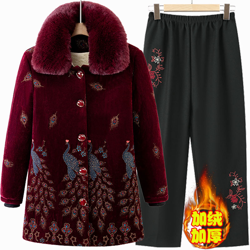 奶奶装冬季羽绒服加绒加厚外套高档中老年人妈妈秋冬装羽绒服老人