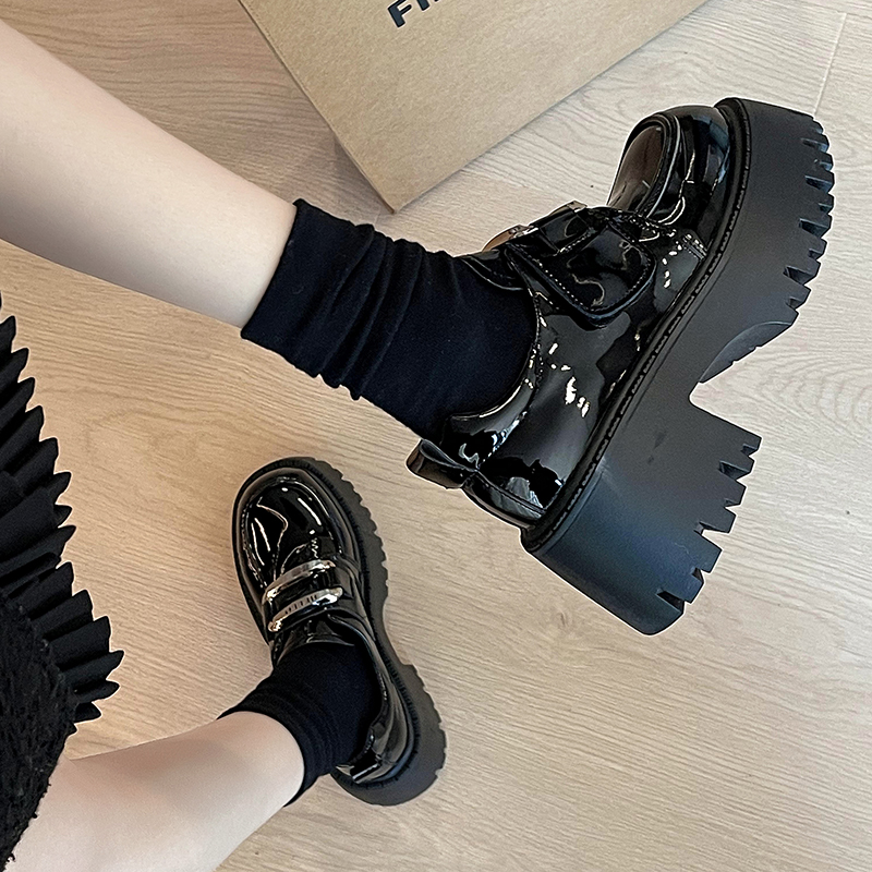 【万达撤柜】英伦风厚底小皮鞋女2024年春季新款百搭黑色制服单鞋