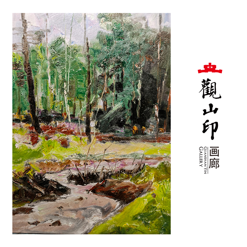 051深林情原创手绘风景油画80x60cm丛林作品一