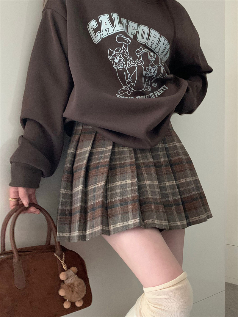 高腰格纹格子毛呢半身裙a字秋冬春季新款学院风百褶防走光短裙子