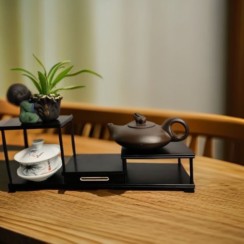 紫光檀明式三步台茶壶架小花架摆件工艺品架子