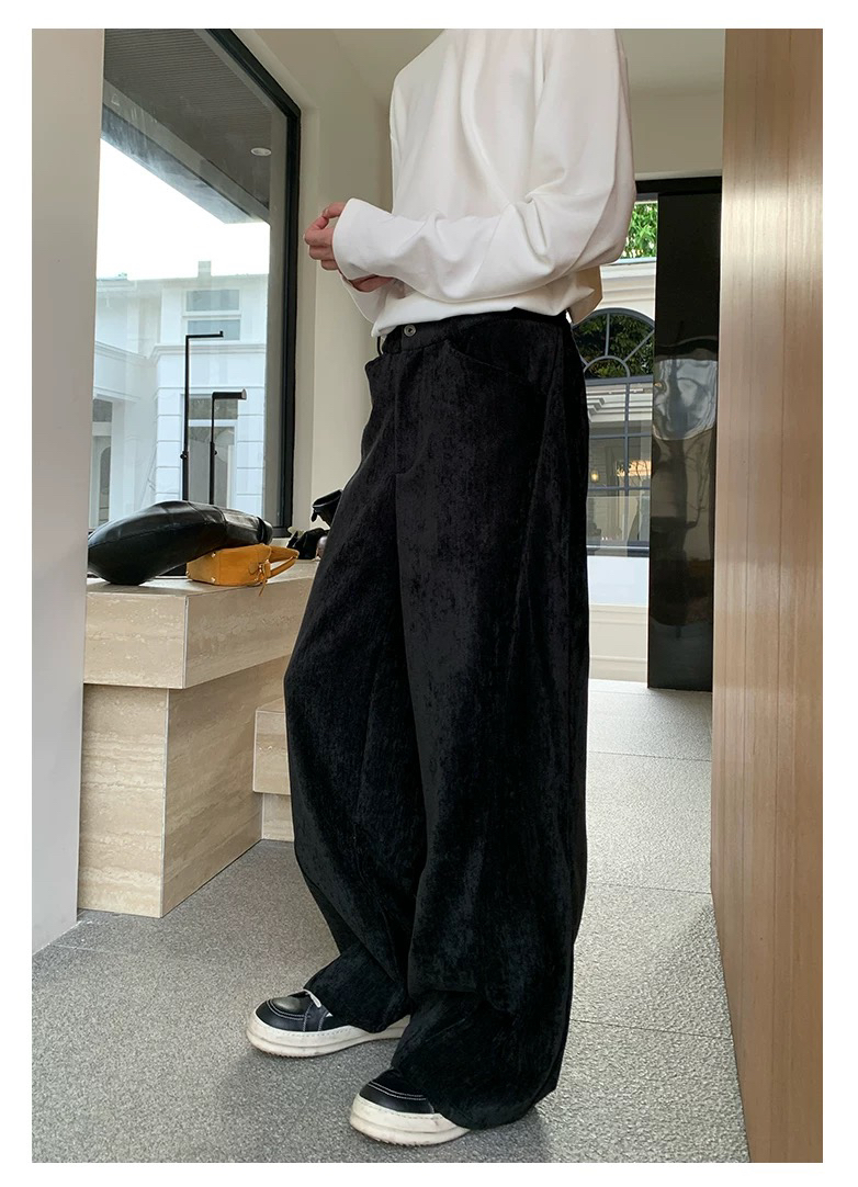 ONELYC1NS 复古灯芯绒阔腿休闲裤男秋季简约百搭宽松拖地长裤潮流