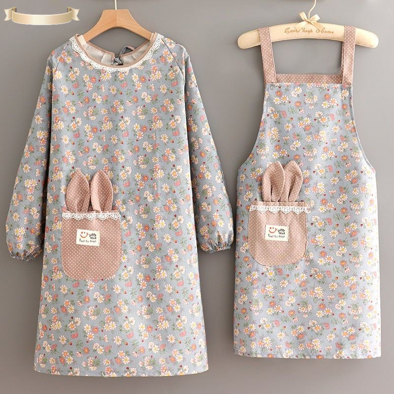 韩版时尚新款棉布厨房做饭围裙可爱耐磨上班工作餐饮专用罩衣长袖