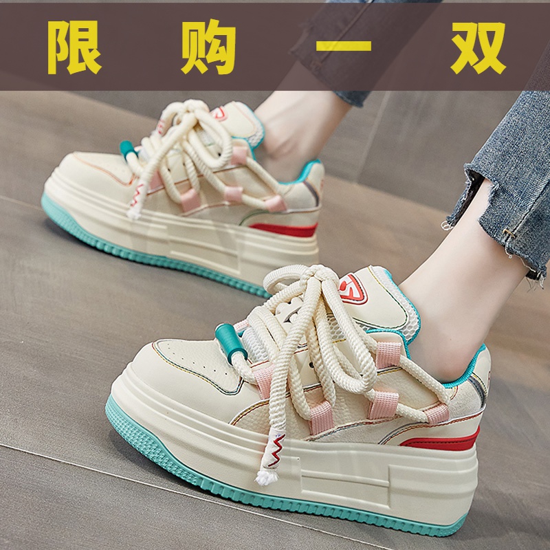 国货潮牌厚底松糕小个子运动休闲鞋增高小白鞋女秋季百搭2023新款