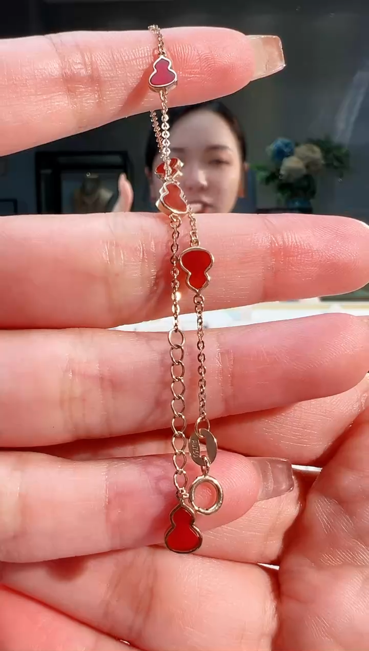 【闪购商品】玛瑙/玉髓手链18K金镶嵌六葫芦手链