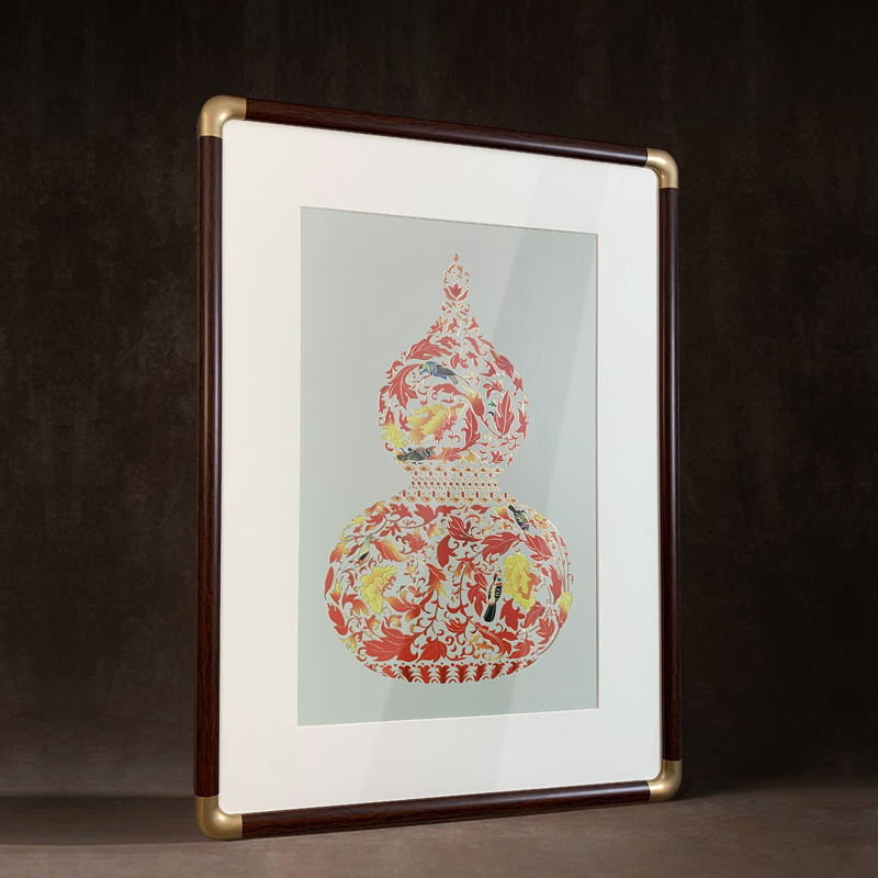 葫芦红玄关铜版画新中式入户玄关装饰画福禄吉祥图客厅正对门壁画