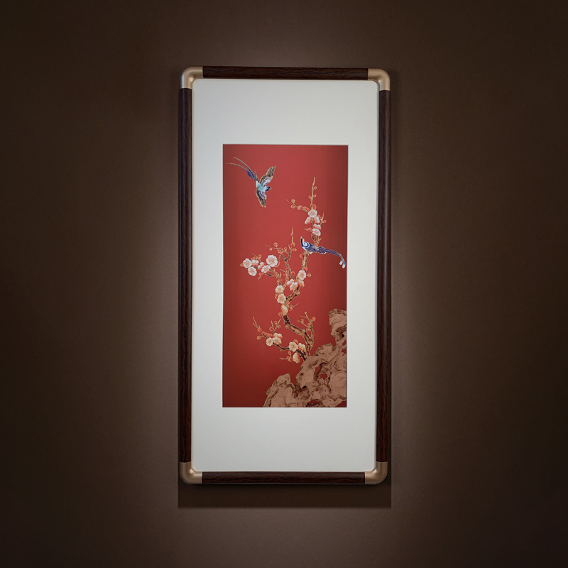 喜上眉梢铜版画实木新中式玄关装饰画卧室背景茶室花鸟寓意好喜庆