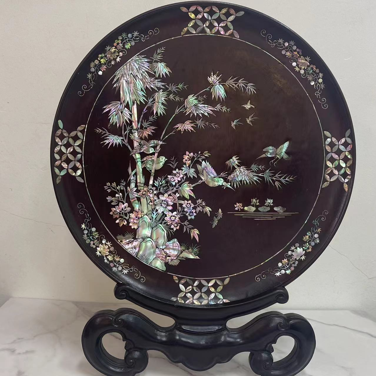 BK040圆形原木原色实木家居玄关客厅台置摆件尺寸：直径36m