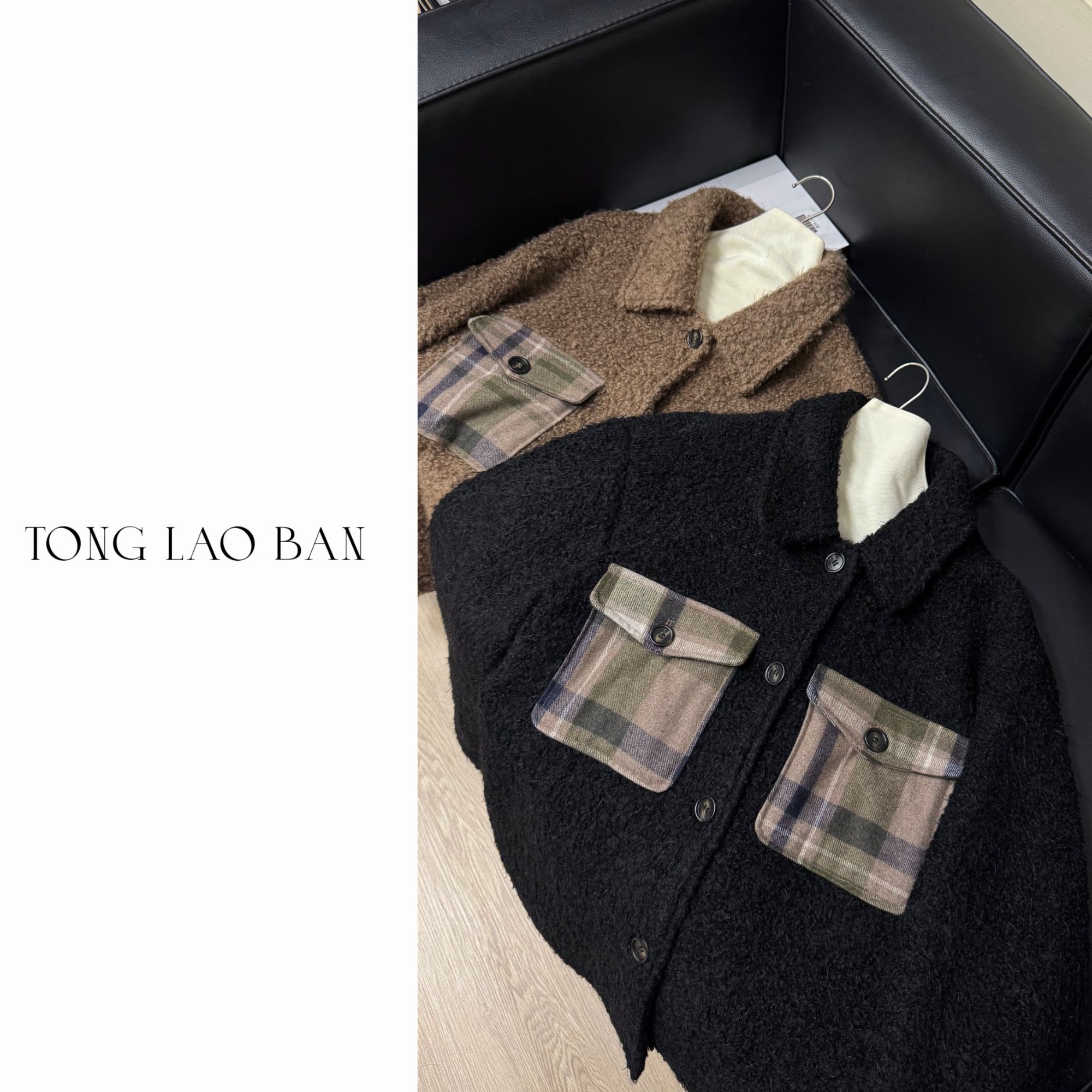 TONG 大码微胖 设计感羊羔毛外套