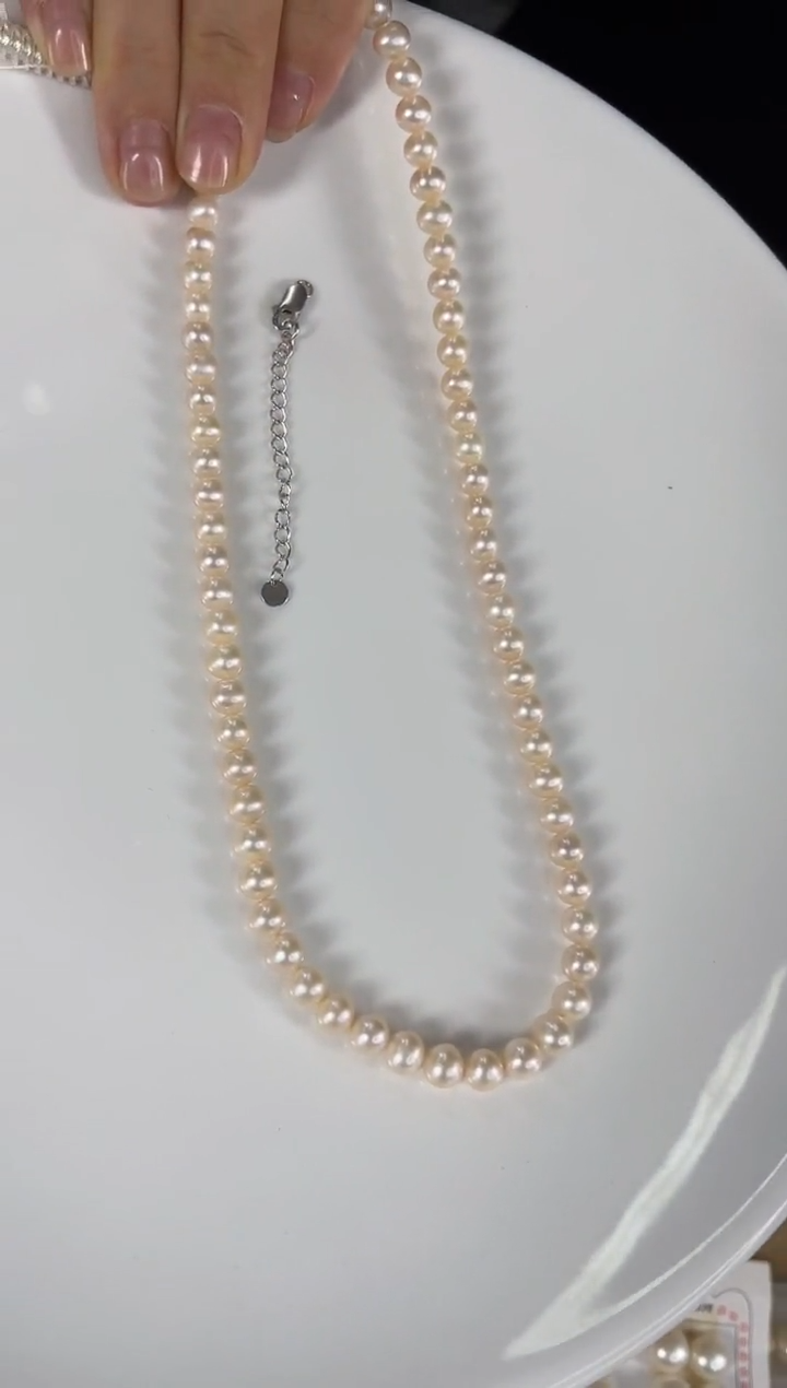 【闪购商品】淡水珍珠项链银S925镶嵌定制6-7mm粉珠项链