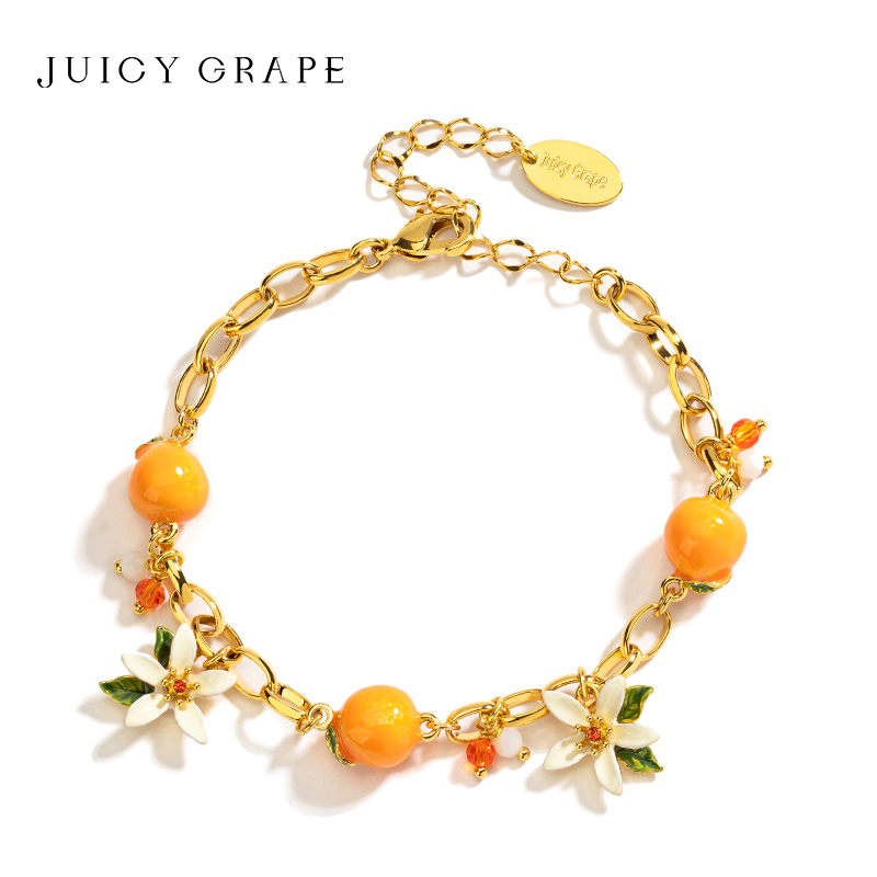 JuicyGrape 铜合金珐琅手链 橘子手链心想事橙女小众百搭气质轻奢