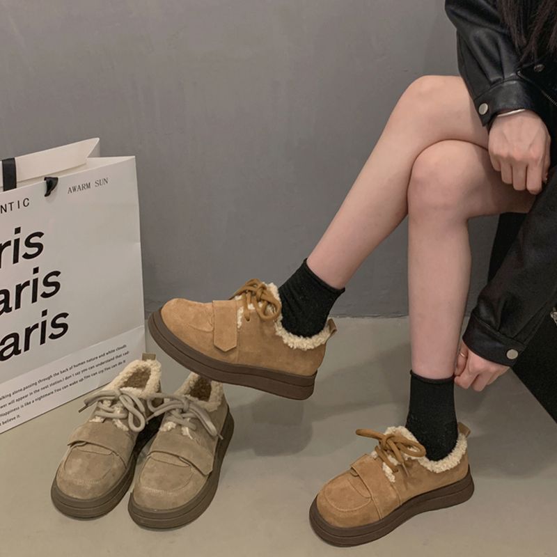 棉鞋女2023年秋季新款复古百搭洋气舒适加绒厚底单鞋潮Ins时尚