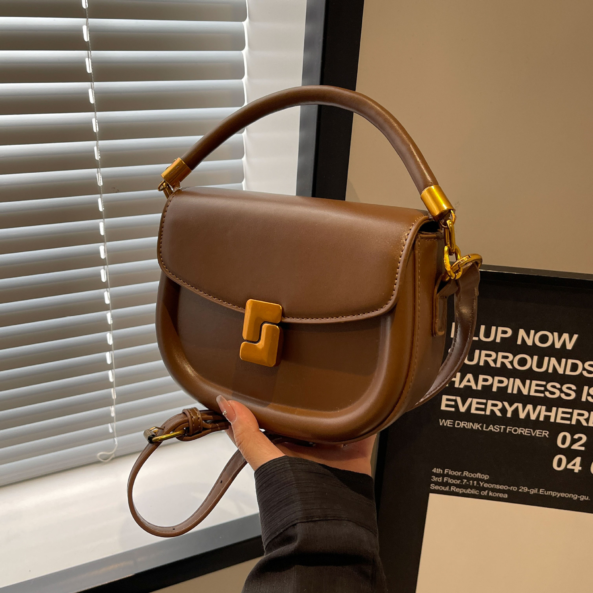 韩国爆款通勤百搭马鞍包时尚手提小包包女2024复古小众单肩斜挎包