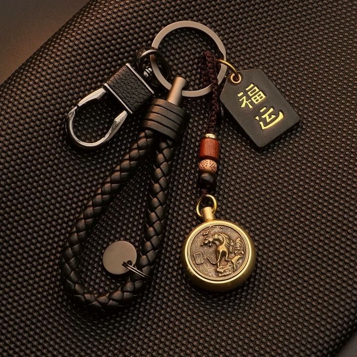 黄铜十二生肖钥匙扣高档皮绳腰挂圈锁匙扣男士男女汽车挂件钥匙链