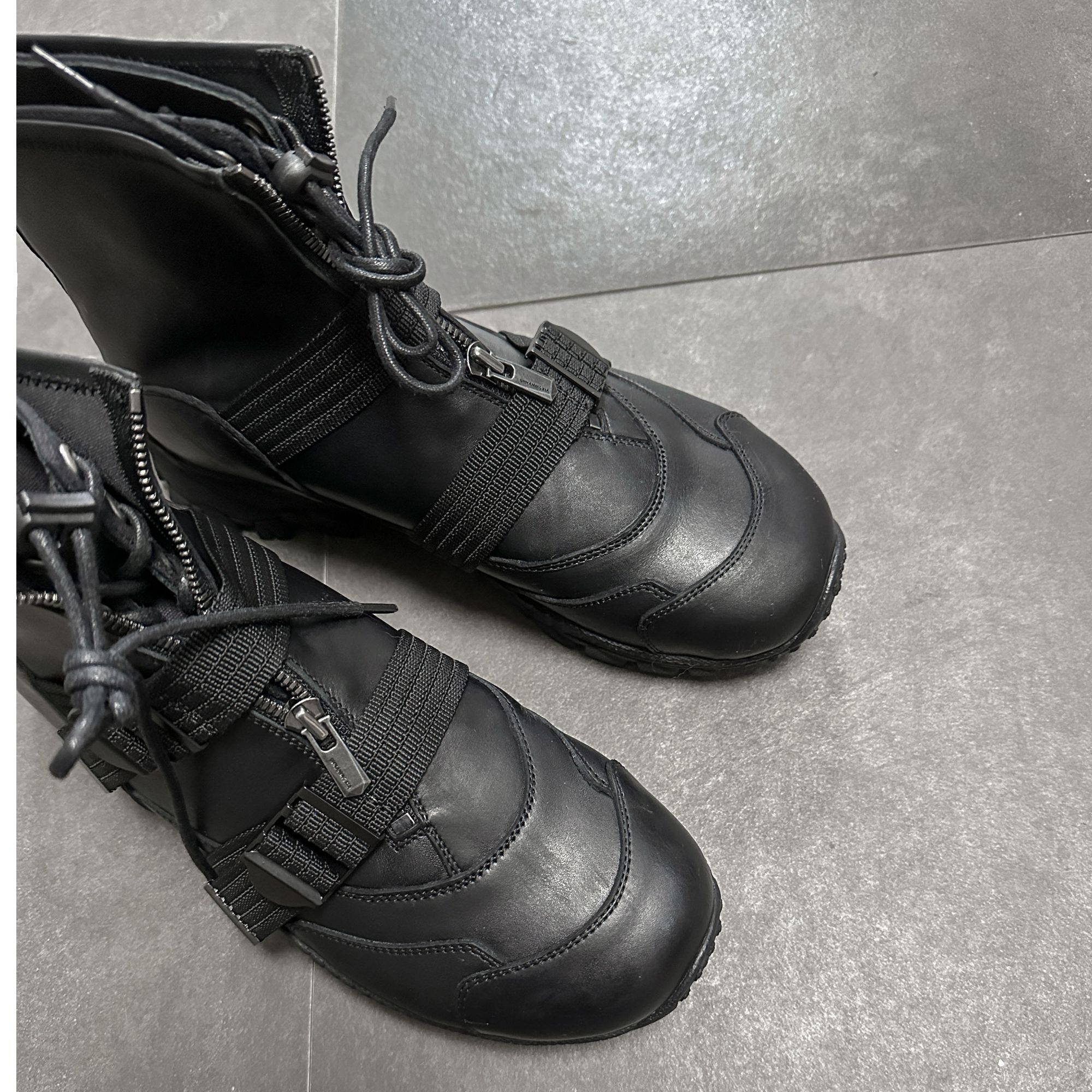 UNNAMING XIA日系暗黑设计师款小众圆头高帮牛皮短靴V底运动皮鞋