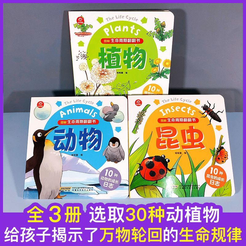 幼儿早教图解生命周期翻翻书全3册启蒙认知植物动物