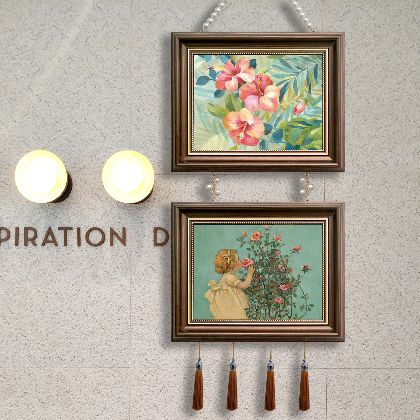  两联装饰挂画美式法式欧式中古现代北欧客厅餐厅卧装饰画奶