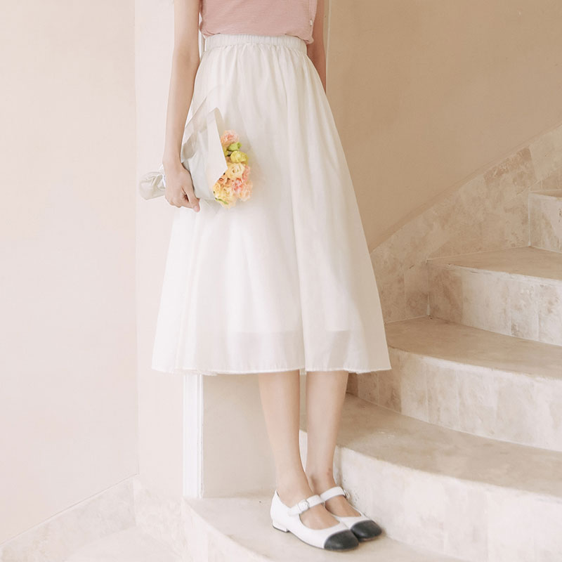 小个子中长款珠光半身裙少女2024夏季新款高腰显瘦百褶a字裙