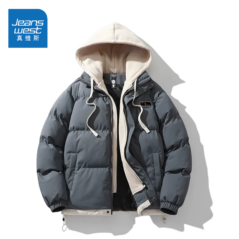 Jeanswest/真维斯棉服宽松面包服假两件百搭棉袄外套加厚棉衣潮牌