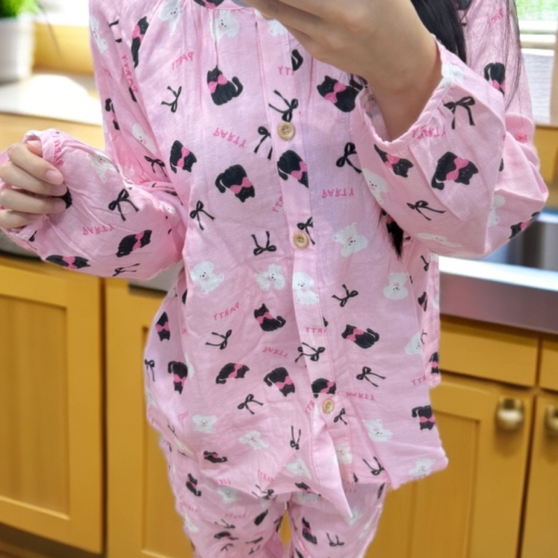 全棉双层纱 圆领长袖长裤，宽松款舒适居家服 春秋款 秋款家居服