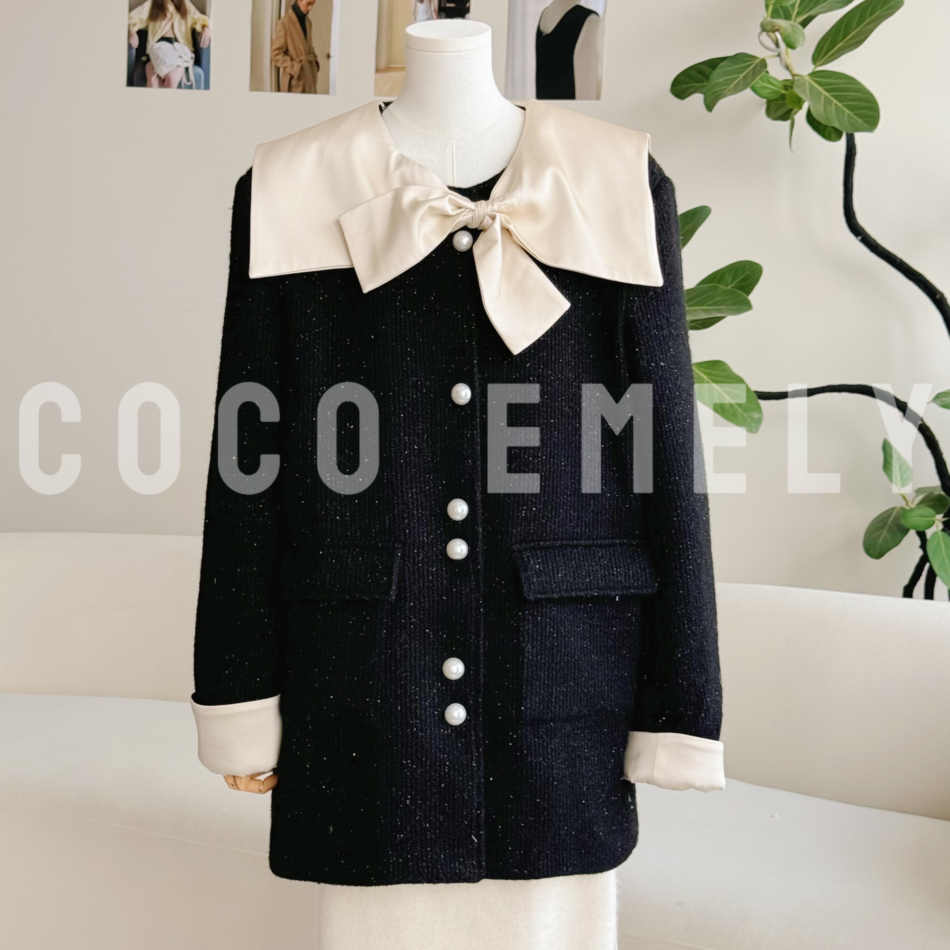 COCO EMELY 蝴蝶结娃娃领毛呢外套加厚大衣富家千金风CO07211265