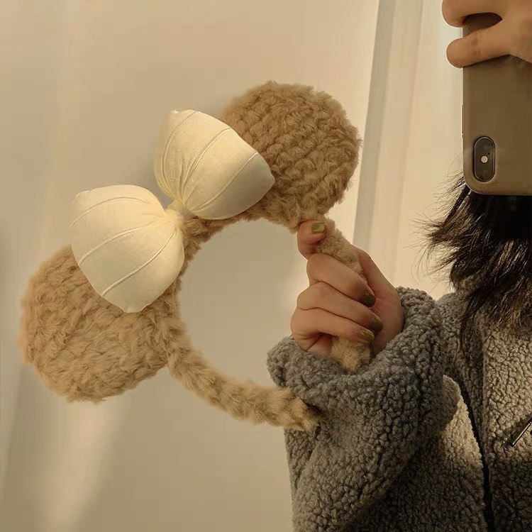 2023蝴蝶结小熊耳朵发箍女秋冬毛绒可爱卡通洗脸头箍少女发箍发卡