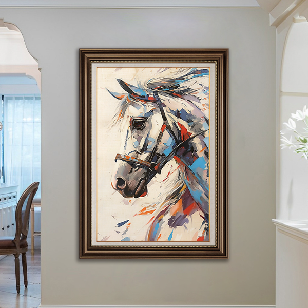 新款肌理油画风装饰画马到成功玄关画客厅现代轻奢挂画马原创作品