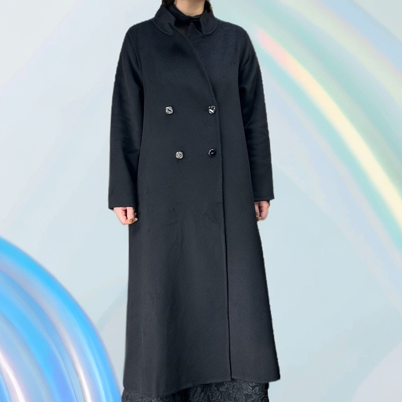 红熹潮【hⅹc2023045黑色】新款时尚冬季贵气长款百搭双面绒女士大衣