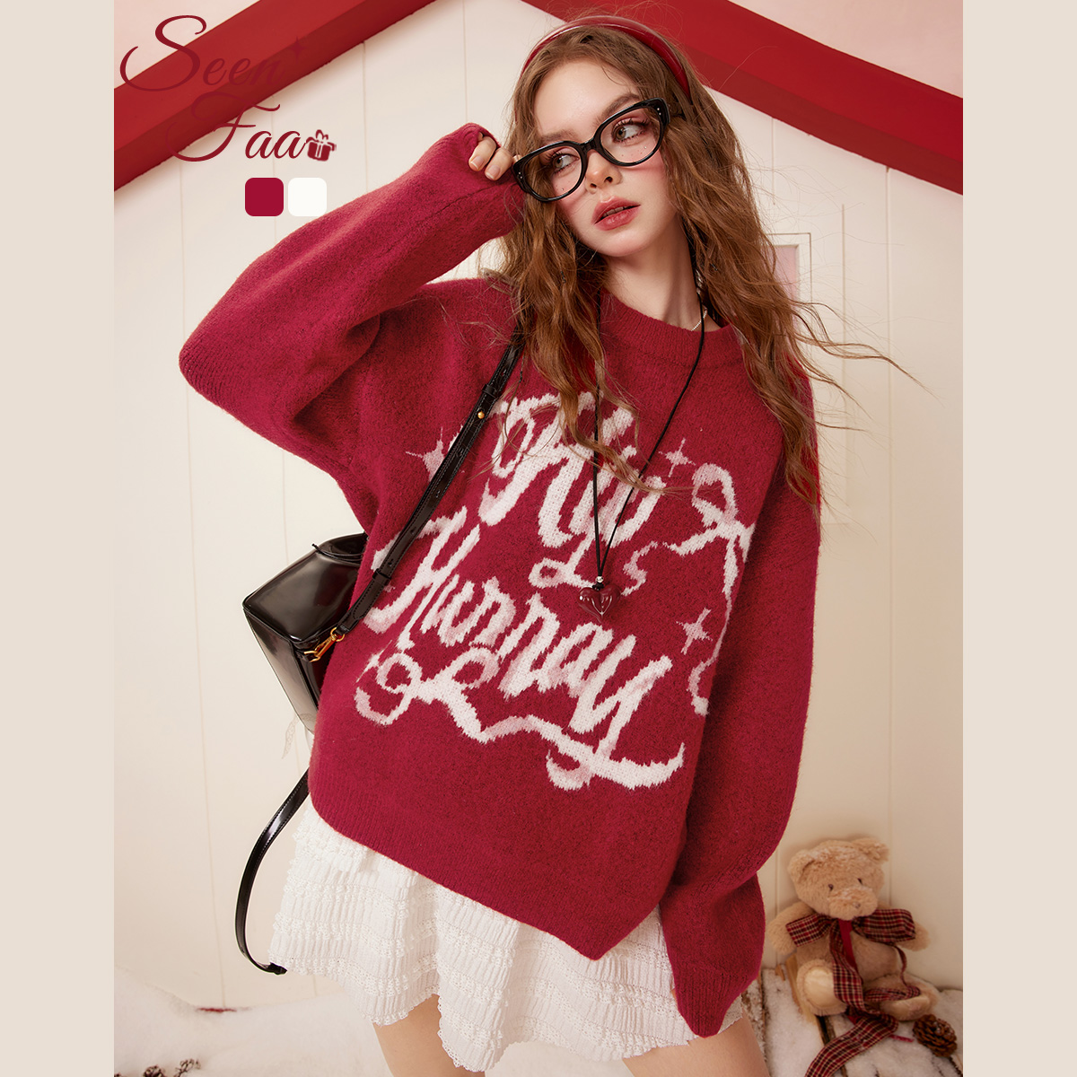 【云云粉丝专享】盛放2024冬新款印花宽松毛衣女ESE045