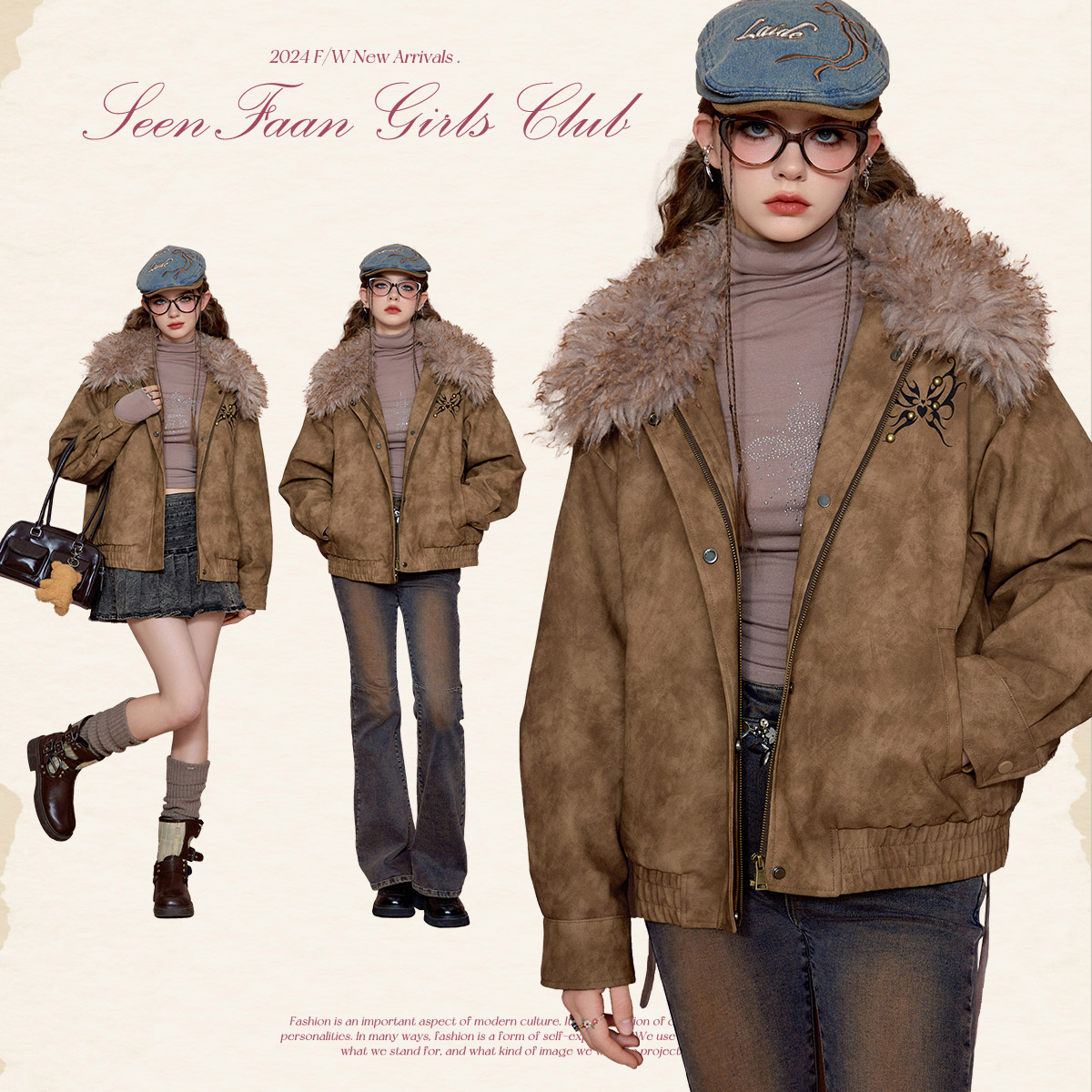 SEENFAAN盛放可拆卸毛领棉服内里衔棉ESM001