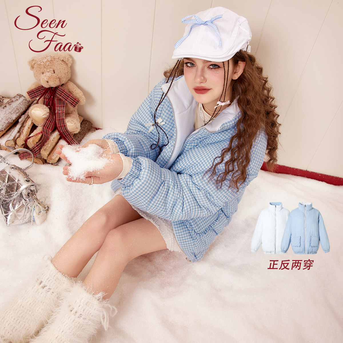 【云云粉丝专享】盛放两面穿时尚宽松立领棉服女ESM005