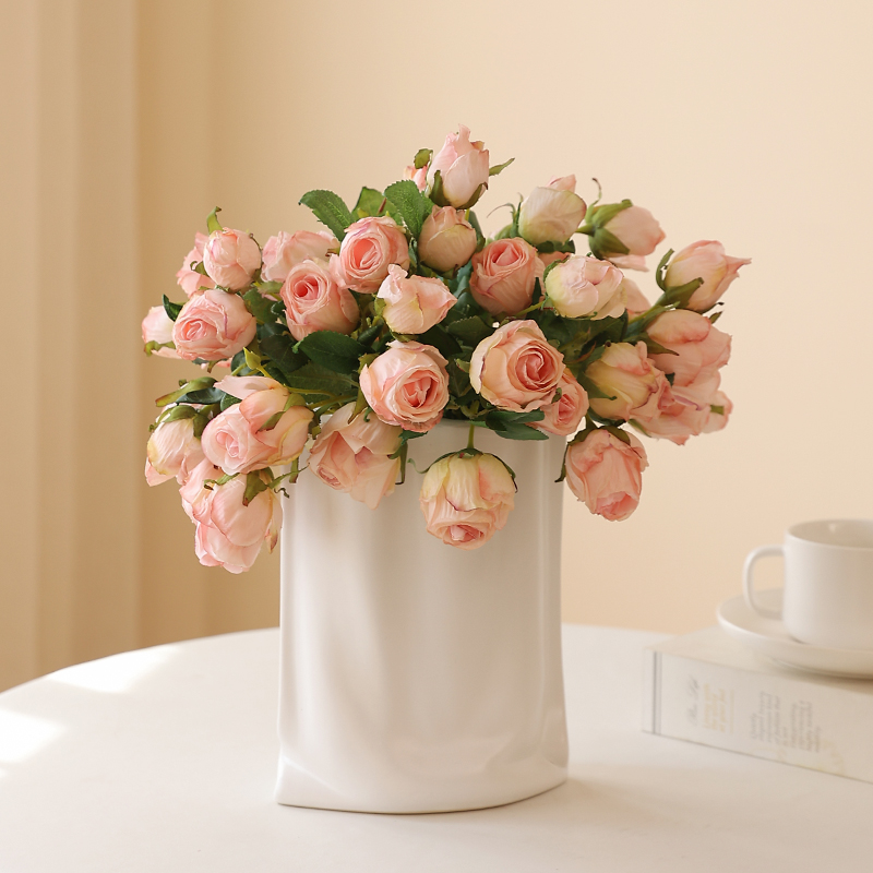高级仿干花多头费斯玫瑰客厅花艺摆件干花花束餐桌假花摆设仿真花