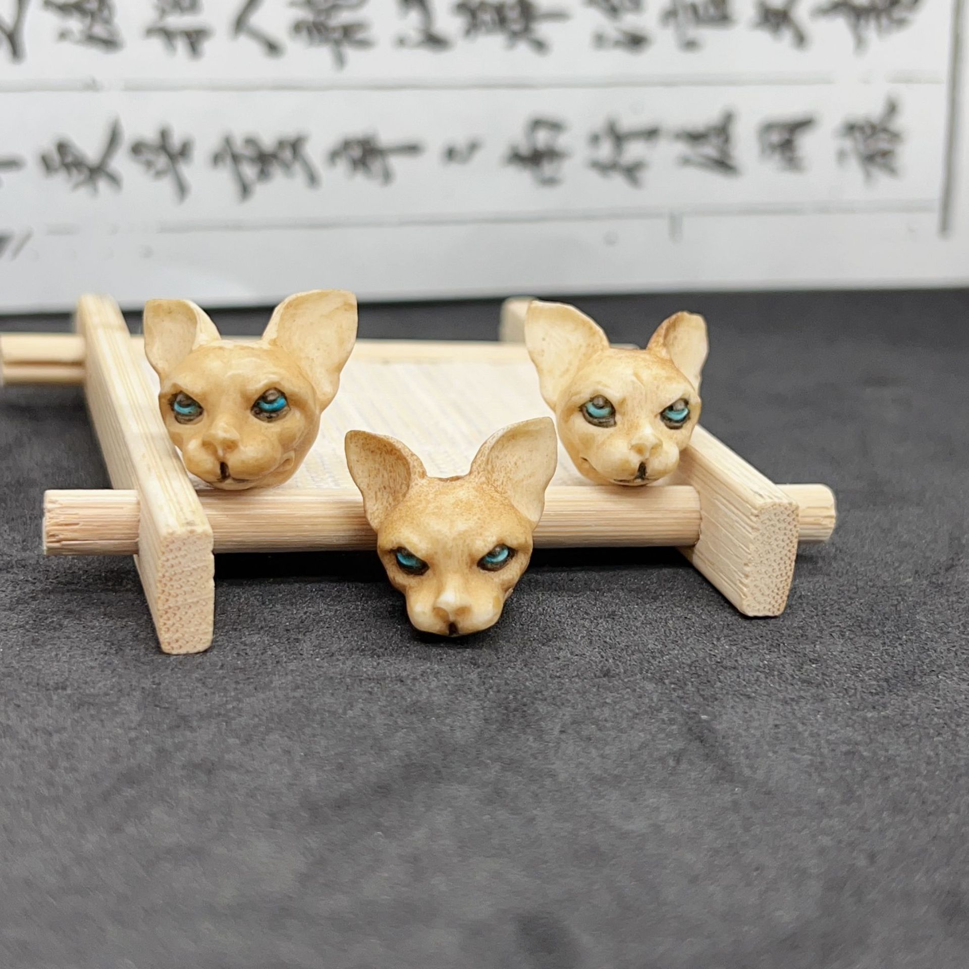 文玩手工鹿角根付简约根付猫头吊坠手链百搭配饰