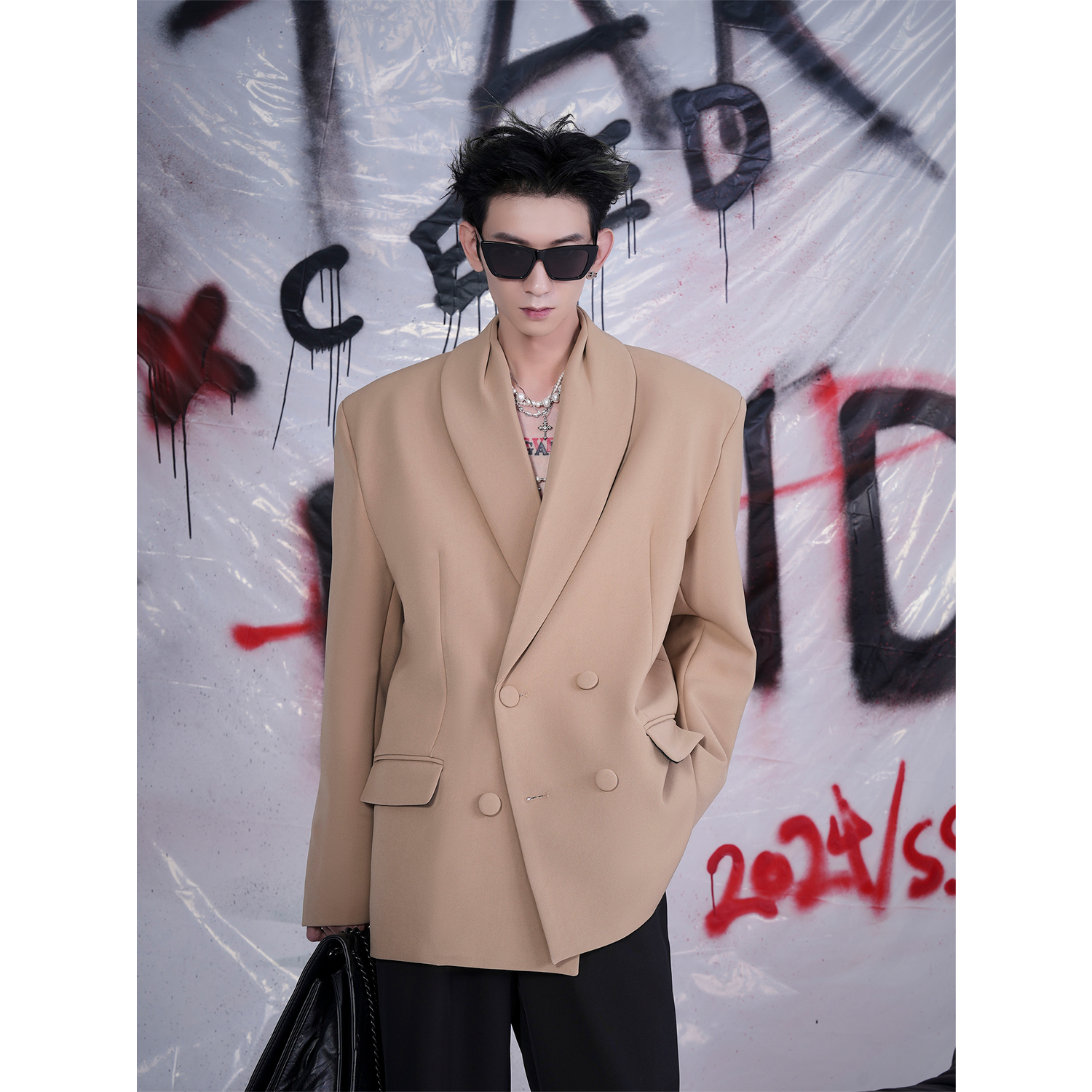 冷淡系西装高级男 早春双排扣垂感气质简约西服男士廓形休闲单西