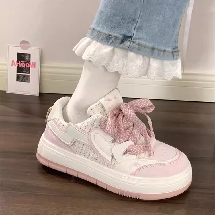 秋冬季保暖休闲秋冬季小众软妹粉色大头面包鞋子女厚底2023新款百