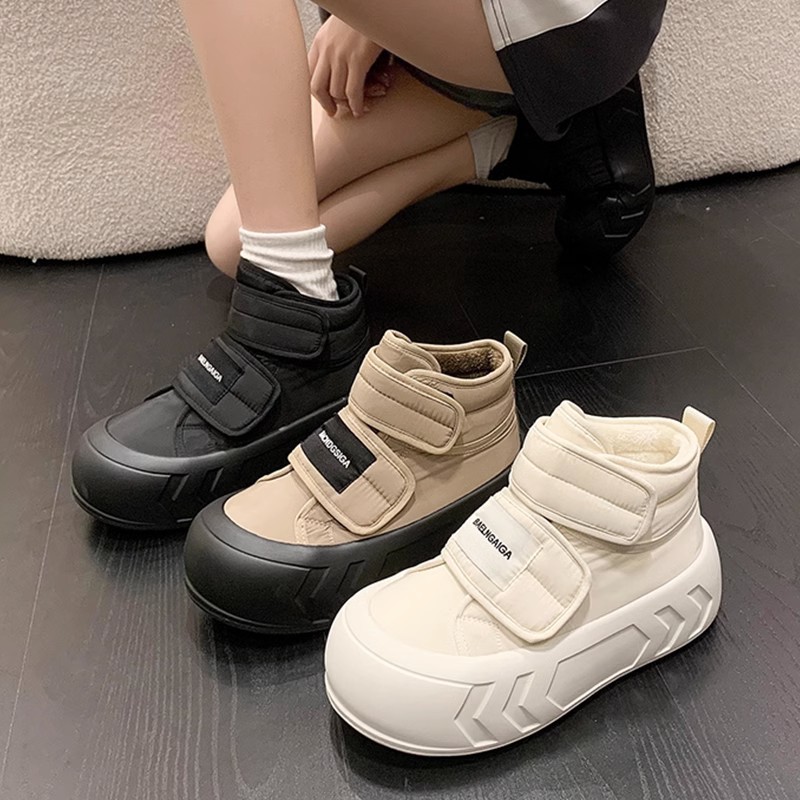 秋冬季保暖休闲冬季面包雪地靴女冬加绒2023新款设计感魔术贴厚底