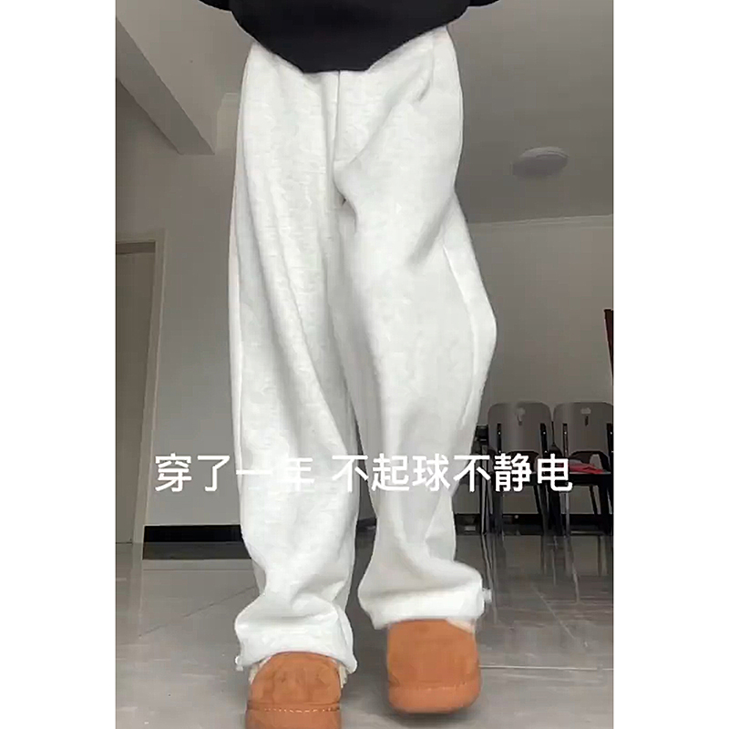 加绒灰色运动裤女束脚秋冬季2025新款休闲棉裤阔腿小个子羊羔绒裤