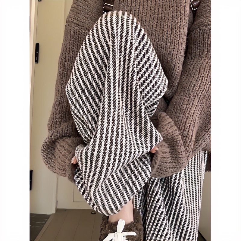 竖条纹毛呢裤子女秋冬季2025新款高腰休闲复古直筒慵懒拖地阔腿裤