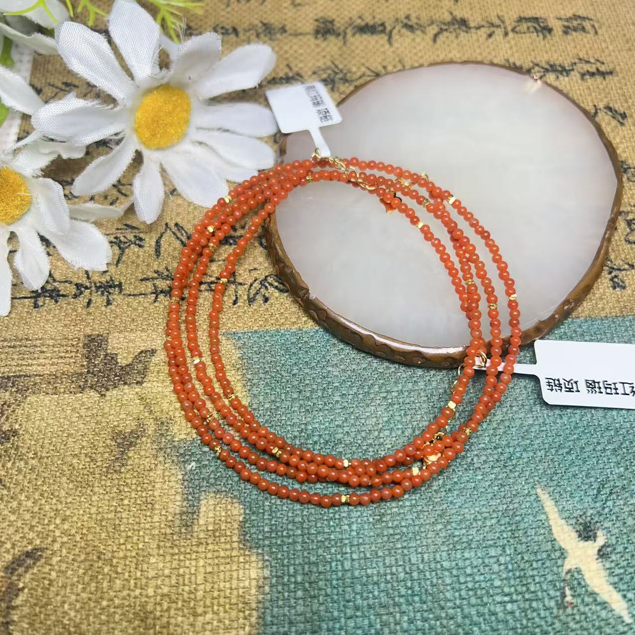 约2mm南红玛瑙圆珠碎银S925银扣头项链多样性发一