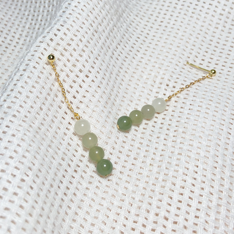 约6mm和田玉圆珠银配件耳饰