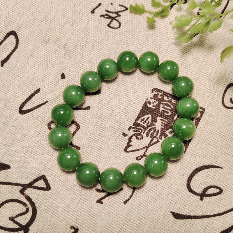 约12mm和田玉碧玉圆珠单圈手串