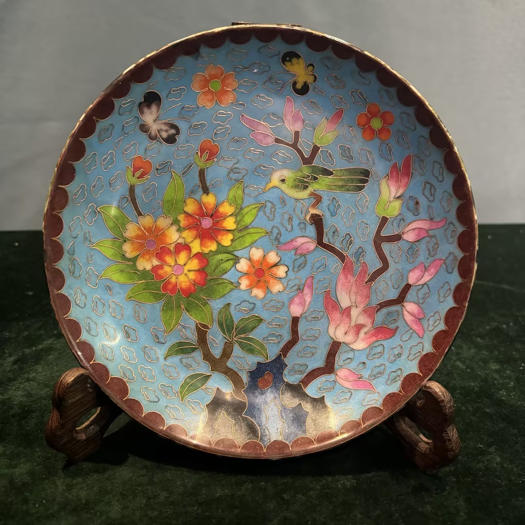 清 景泰蓝蓝地花鸟纹赏瓶JTL-102704