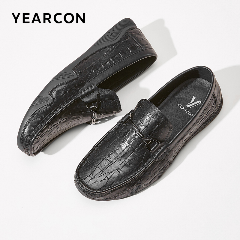 意尔康男士真皮豆豆鞋休闲皮鞋2023新款软底舒适商务休闲牛皮男鞋