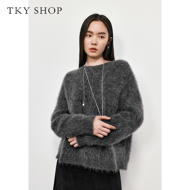TKYSHOP【商场同款】慵懒风圆领宽松长绒毛套头针织衫 10G1MA02R123