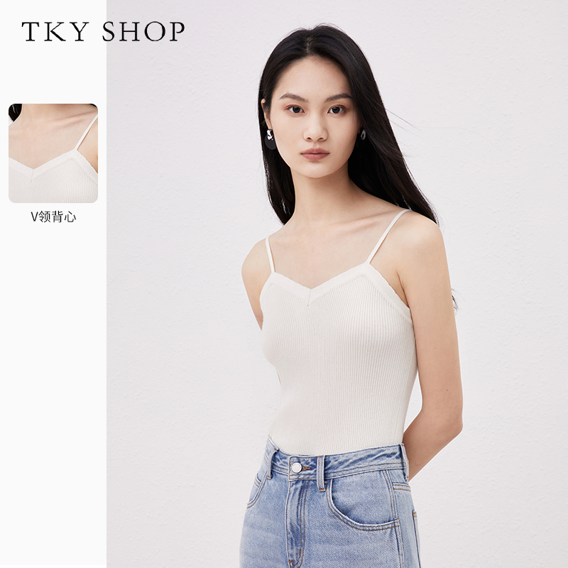 【商场同款】TKY SHOP春新品双色领吊带白色背心10G1HC04C027