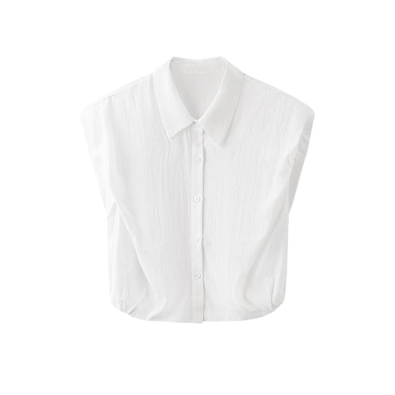 TKYSHOP短款无袖衬衫女时尚简约白色衬衣女衬衫通勤10G1QD02Z364