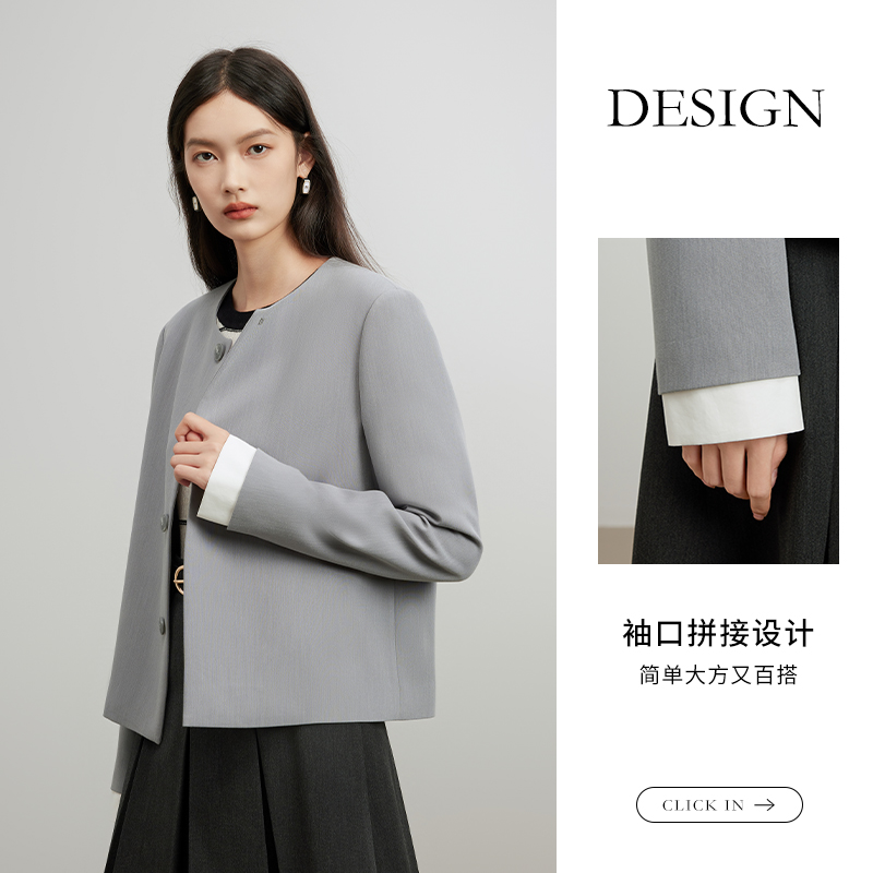 TKYSHOP【商场同款】单排扣圆领便西2023秋西装长袖款 10G1BA01M066