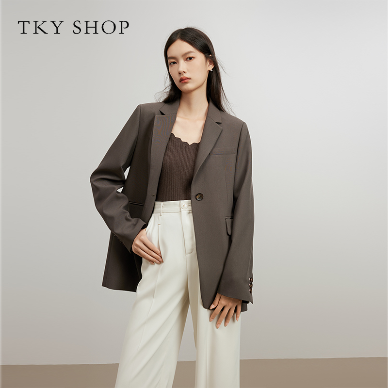 TKYSHOP灰色秋季长袖便西时尚休闲西装外套宽松西服 10G1BA03N068